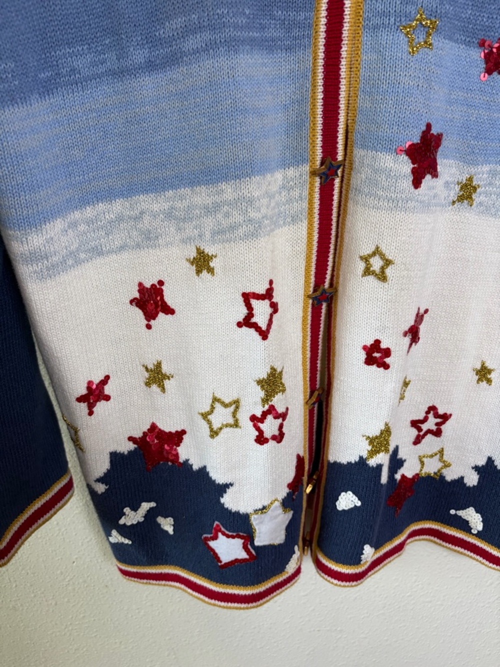 Storybook Knits Nautical 4th of July Navy Embroidered Star Cardigan coastal L - Picture 2 of 5